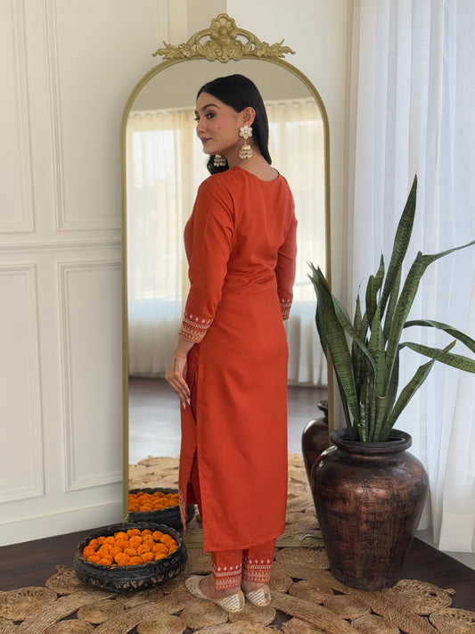 Saffron Bloom  Orange Kurta Set For Festivals