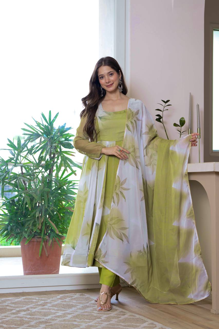 Olive Green Anarkali Kurta Set for Women