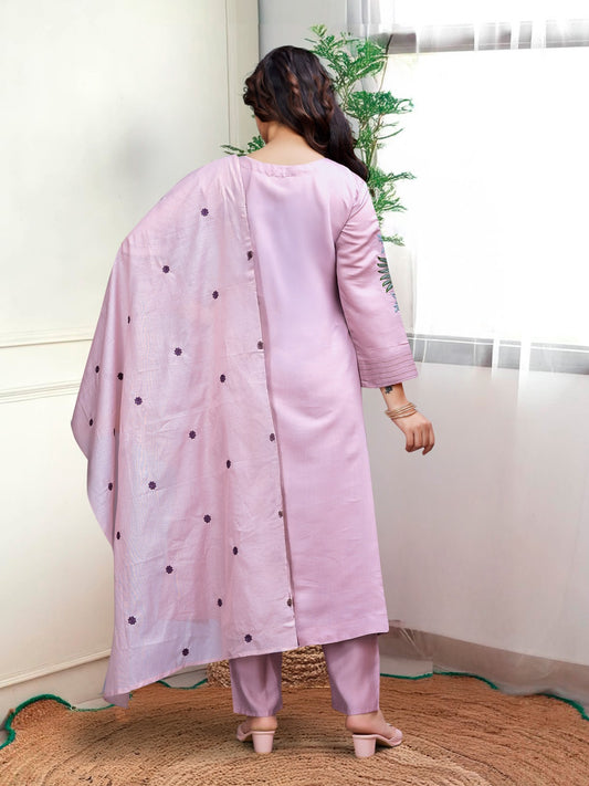 Stylish Light Pink Embroidered Kurta Set with Sheer Dupatta
