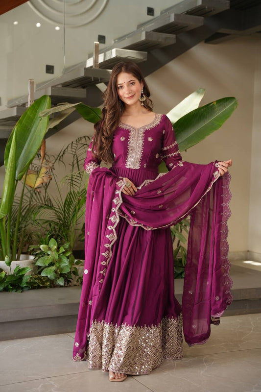 Royal Wine Elegance Anarkali Suit