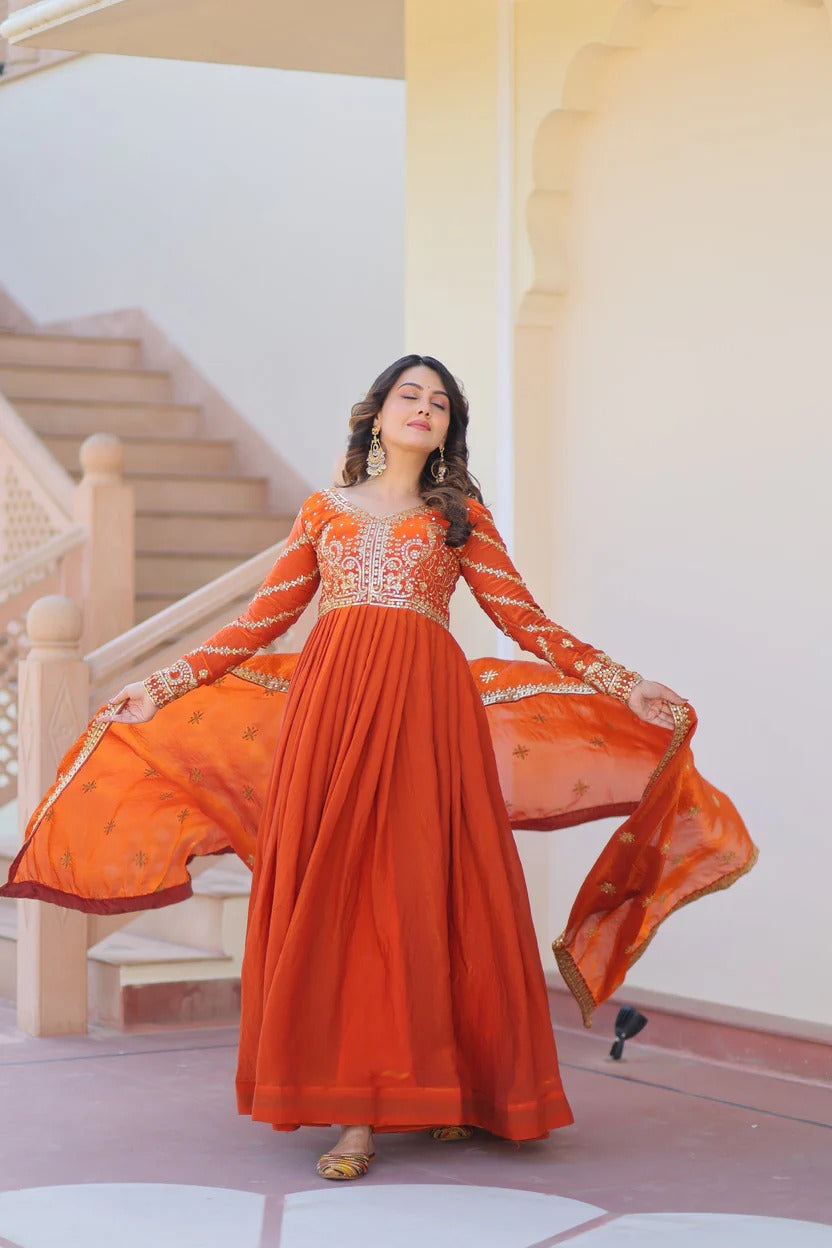 Heavy Yoke Embroidered Silk Anarkali Suit Set
