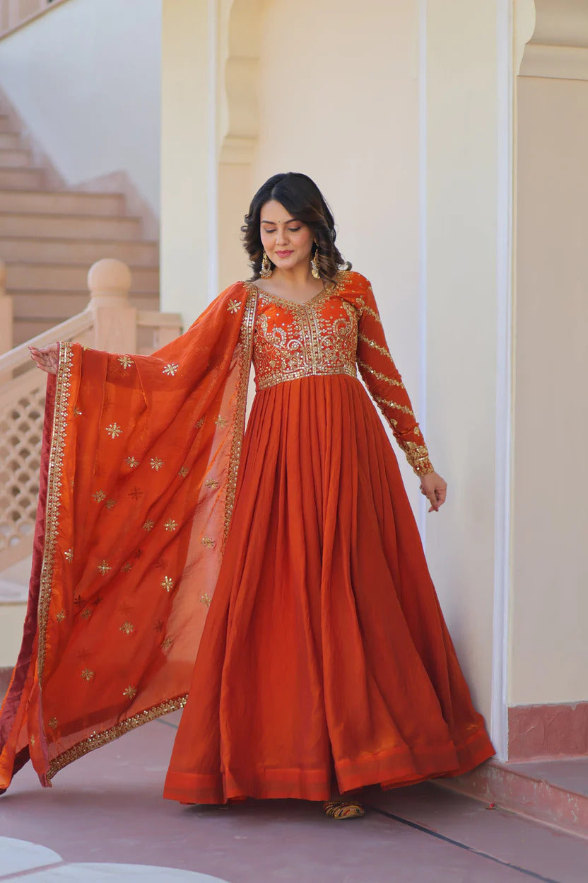 Heavy Yoke Embroidered Silk Anarkali Suit Set