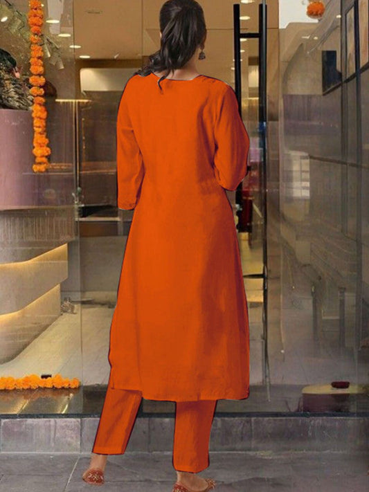 "Festive Radiance: Rust Orange Silk Kurta Set with Banarasi Dupatta"