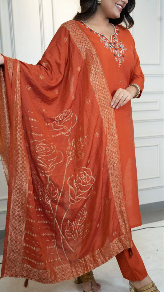 Designer Orange Kurta Set – Traditional & Modern Fusion Look