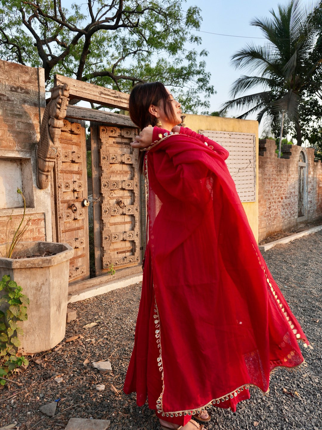 Graceful Crimson Red V-Neck Anarkali Suit for Festivities