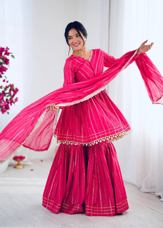 Rani Pink Gota Striped Sharara Set