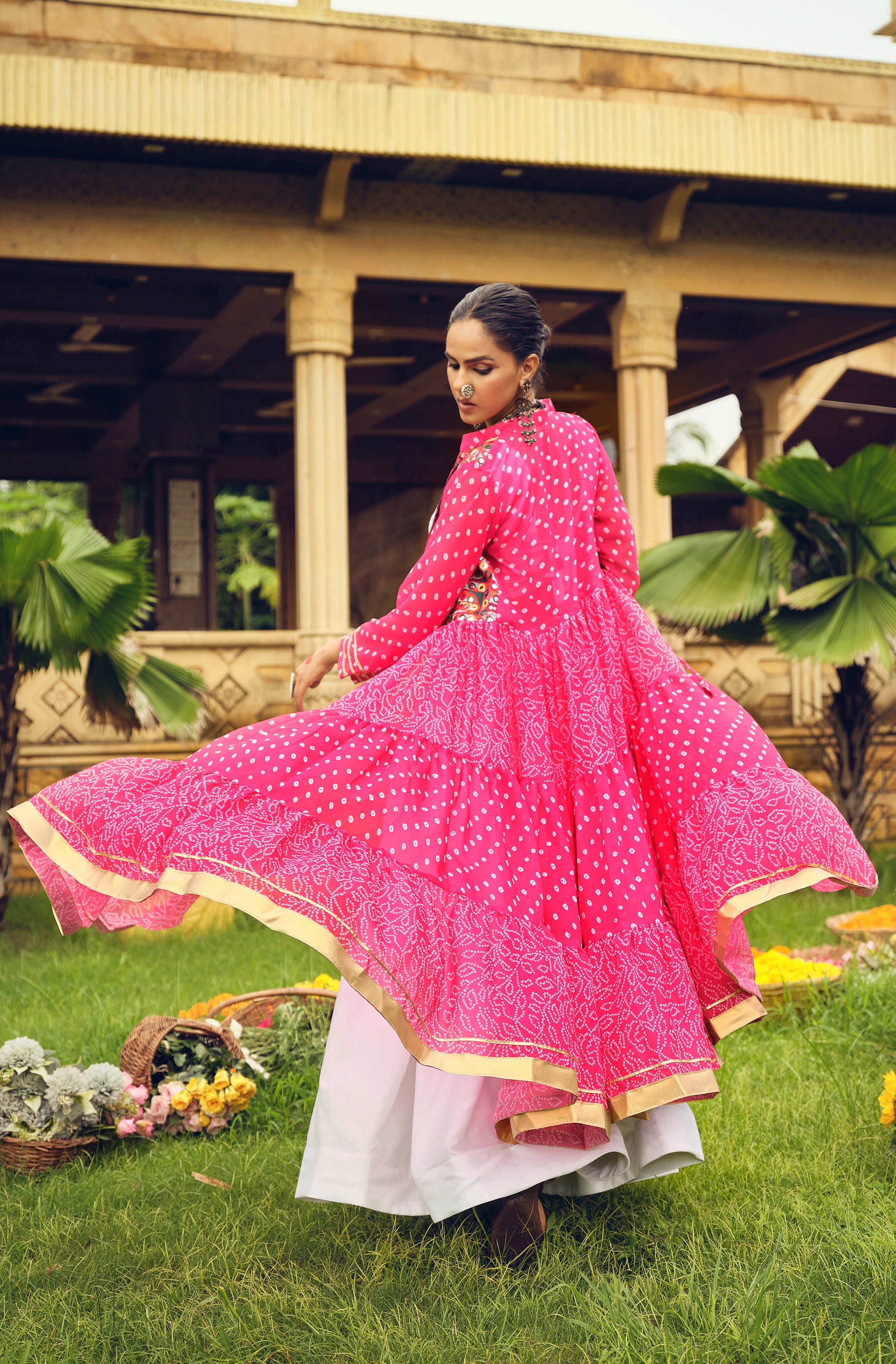 Pink Lehenga Set with Multicolor Embroidered Jacket