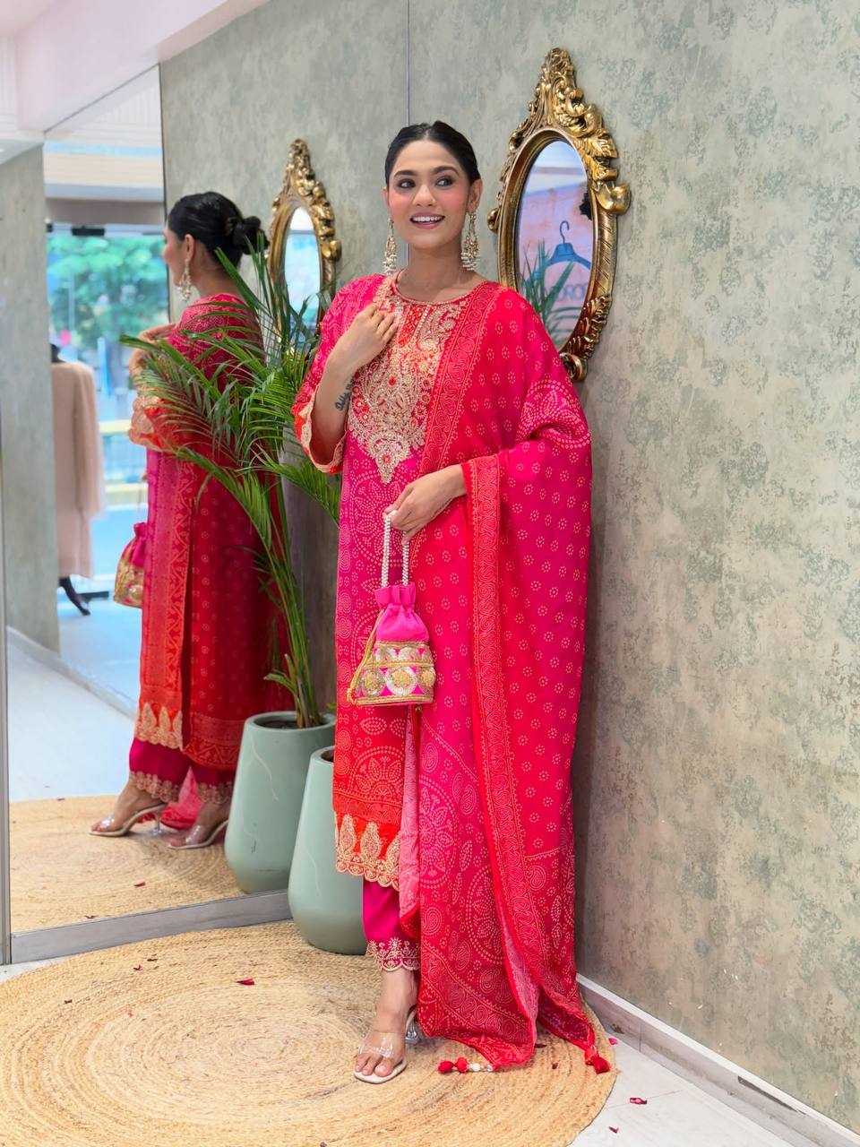 Hot Pink Embroidered Kurta Set with Dupatta | Designer Wedding & Festive Wear Suit