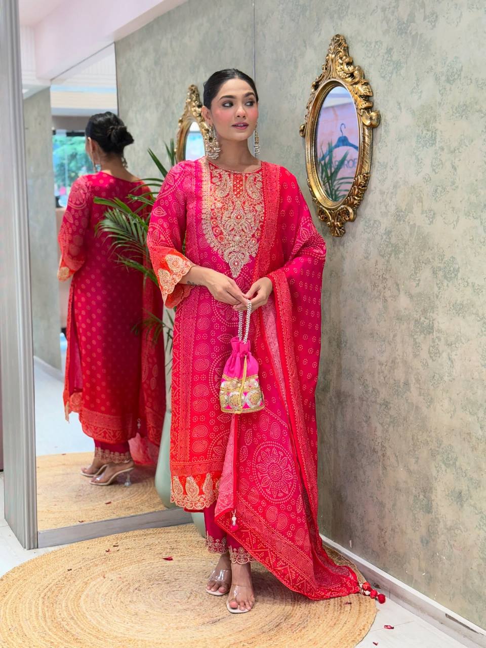 Hot Pink Embroidered Kurta Set with Dupatta | Designer Wedding & Festive Wear Suit