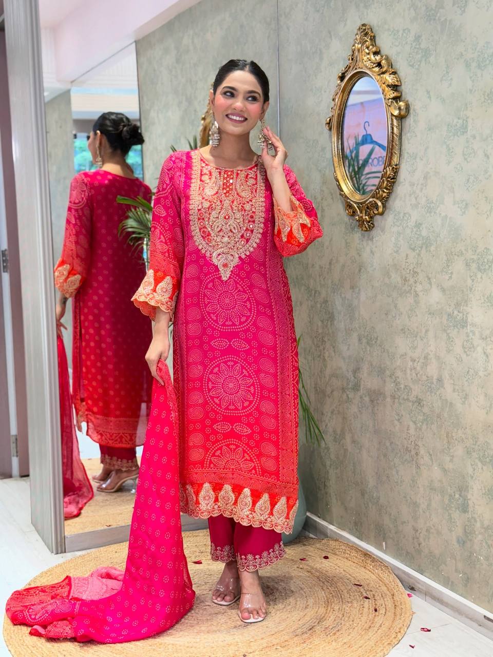 Hot Pink Embroidered Kurta Set with Dupatta | Designer Wedding & Festive Wear Suit