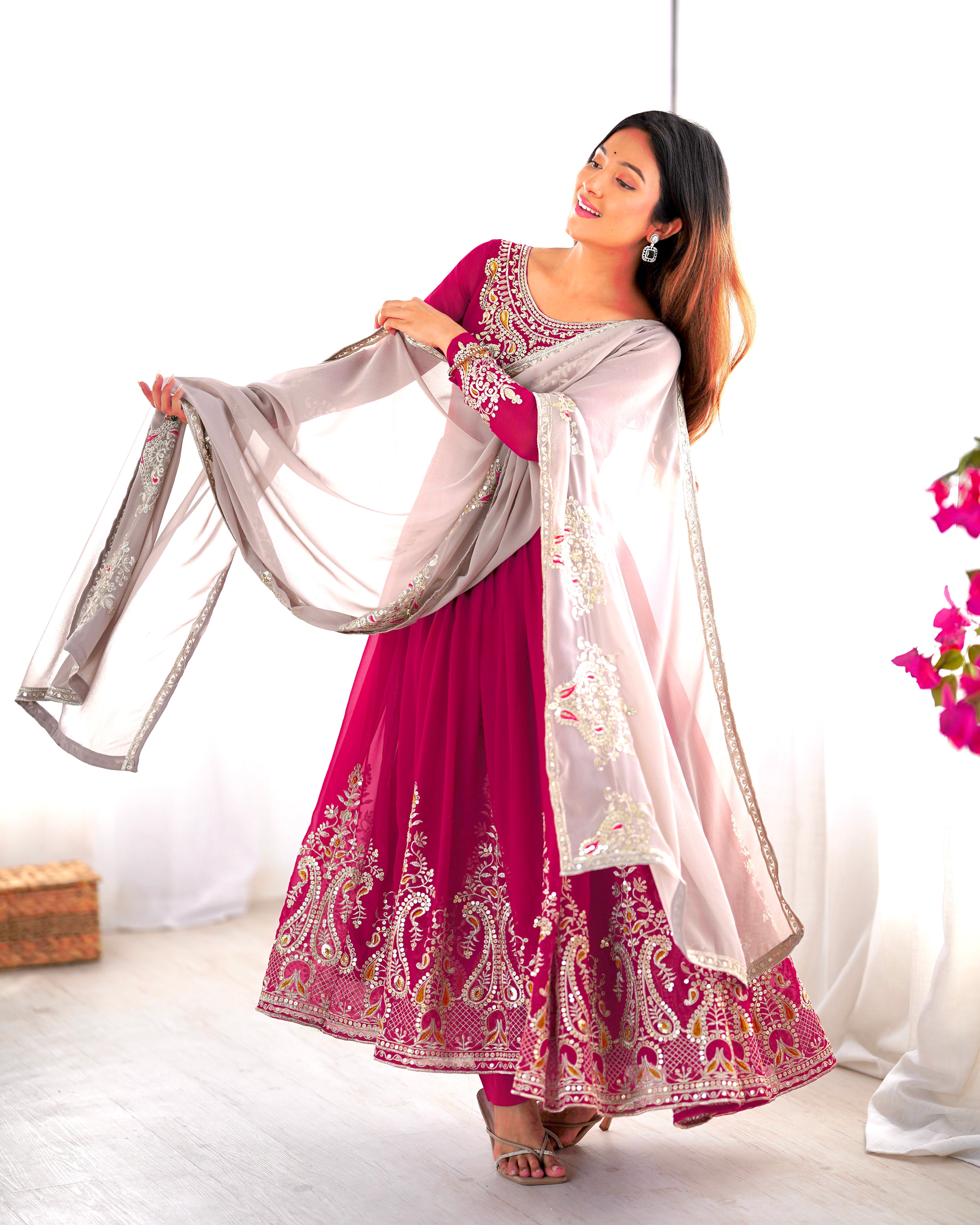 PINK_Embroidered Anarkali Dress with Dupatta 