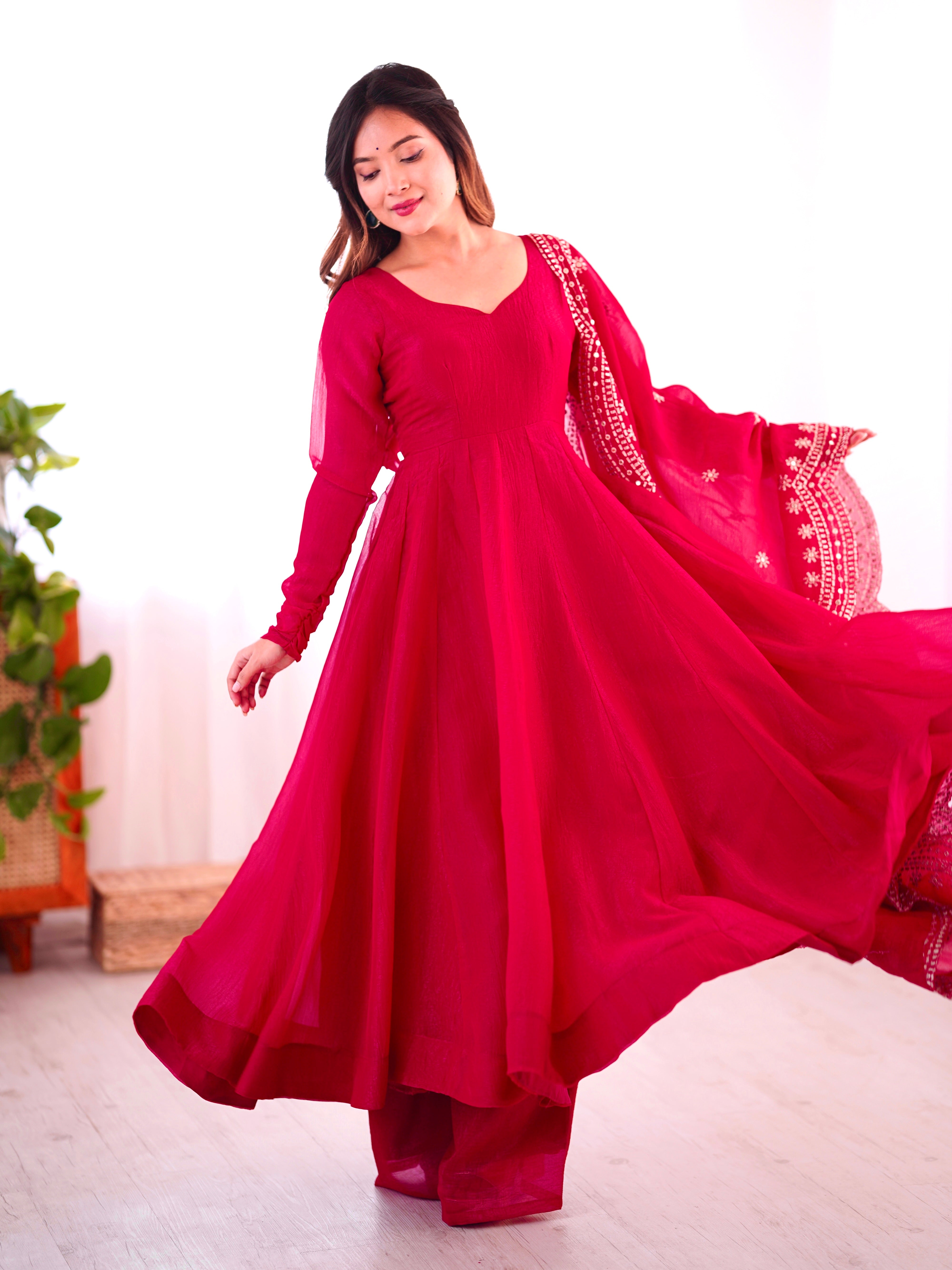 Flared Anarkali Suit Set with Dupatta