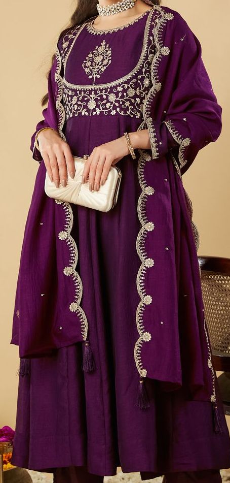 Royal Purple Embroidered Kurta Set with Dupatta for Women