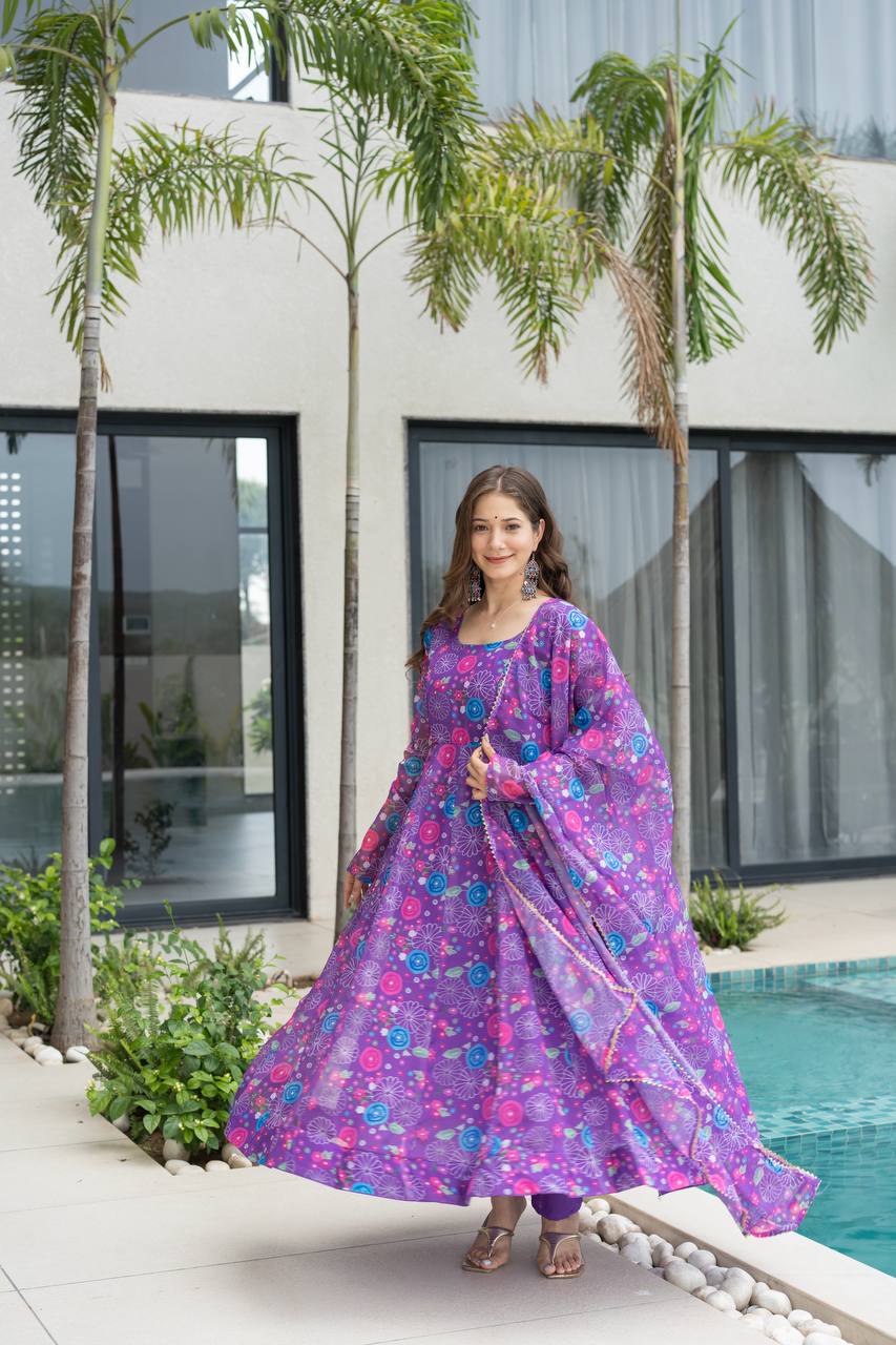 Printed Anarkali Kurta Set for Women