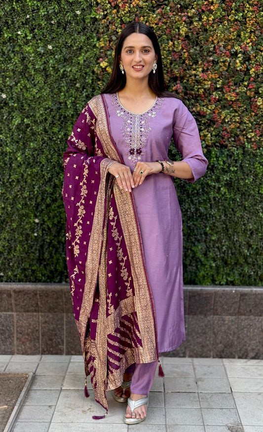 Purple Kurta Set with Dupatta – Stylish Women’s Ethnic Wear for Festive & Wedding Looks