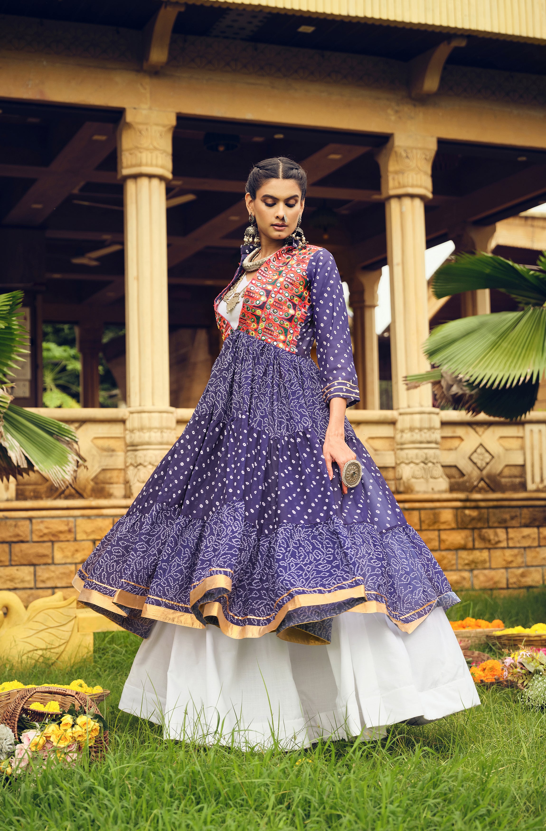 Purple Lehenga Set with Multicolor Embroidered Jacket
