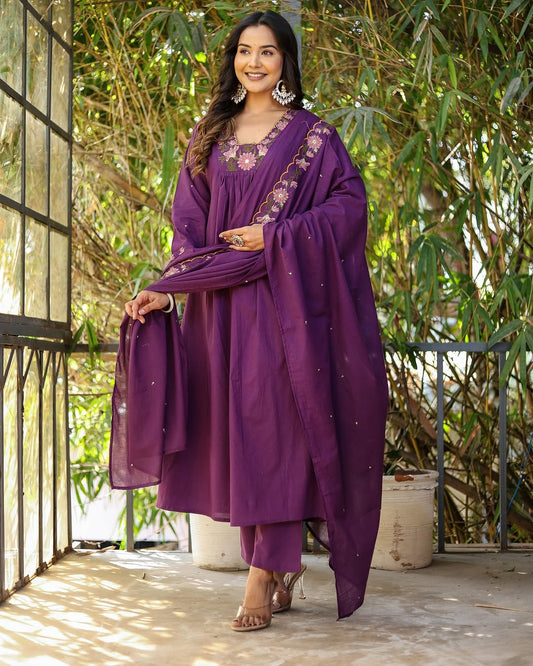 Ethenic Purple Kurta Set For Women