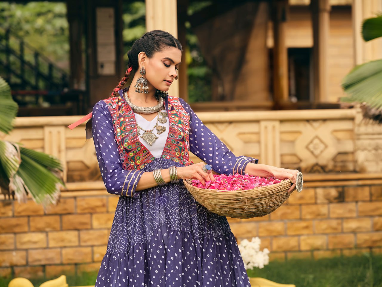 Purple Lehenga Set with Multicolor Embroidered Jacket