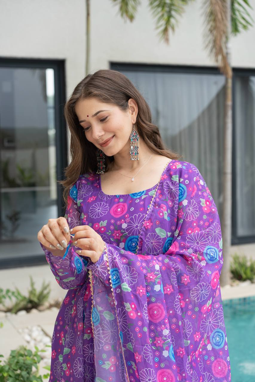 Printed Anarkali Kurta Set for Women