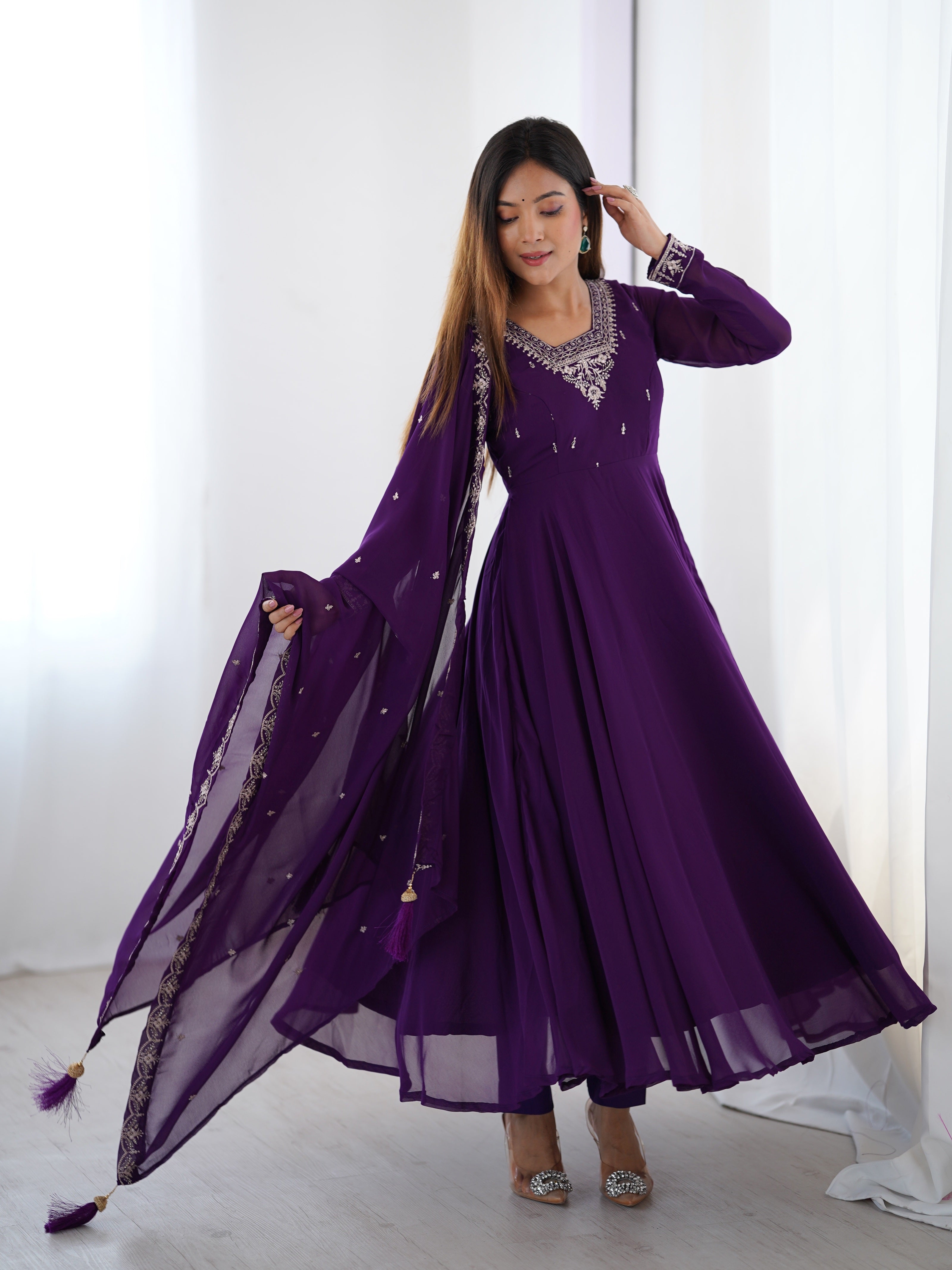 PURPLE_Anarkali Suit with Dupatta for Women