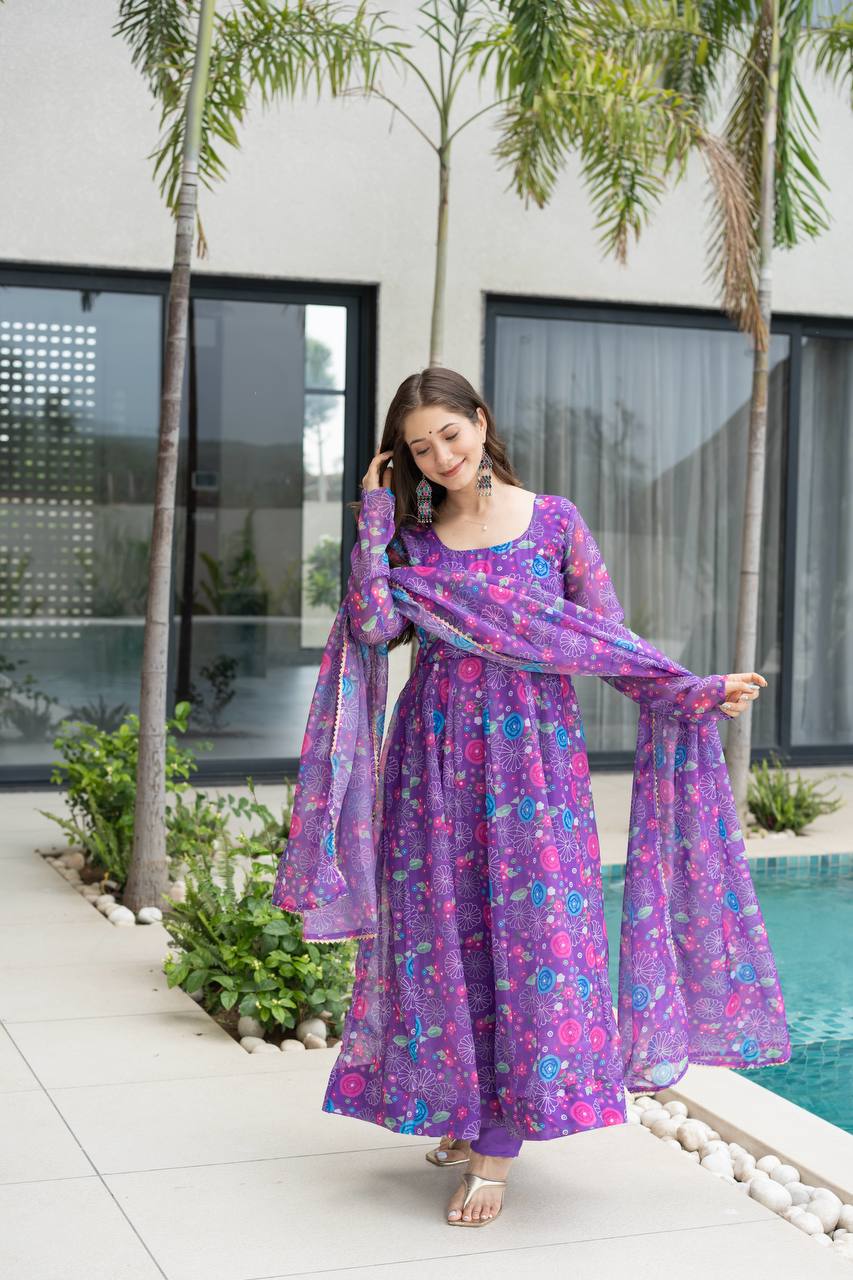 Printed Anarkali Kurta Set for Women