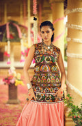 Peach Lehenga Set with Multicolor Embroidered Top