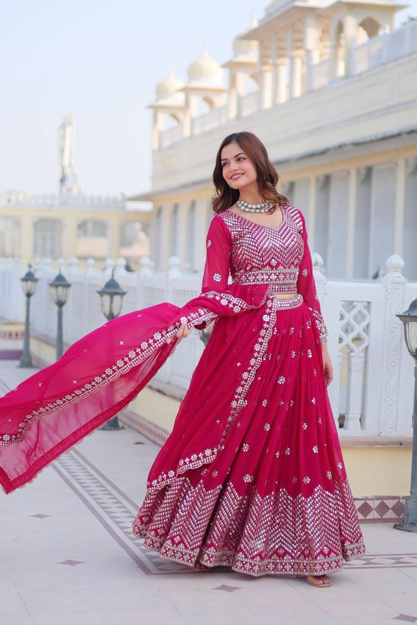 Georgette Ready To Wear Pink Lehenga Choli