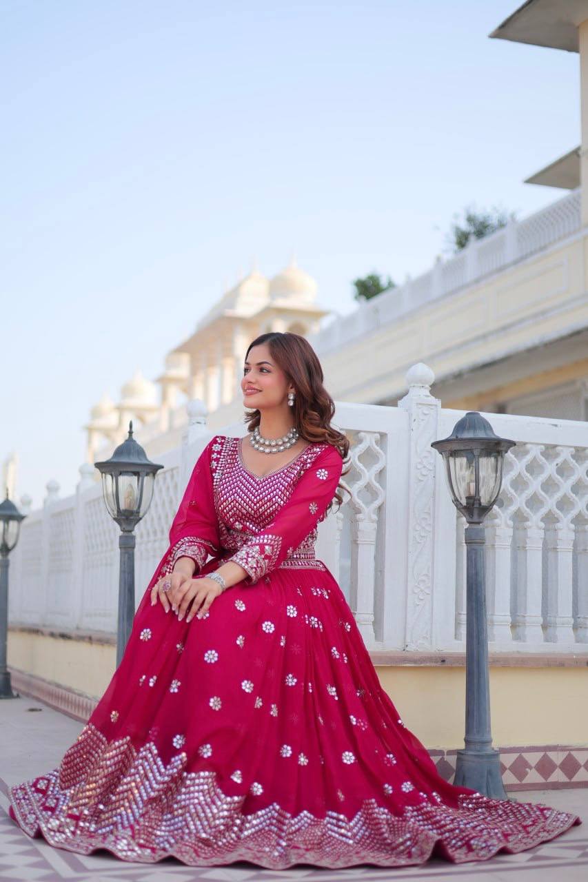 Georgette Ready To Wear Pink Lehenga Choli