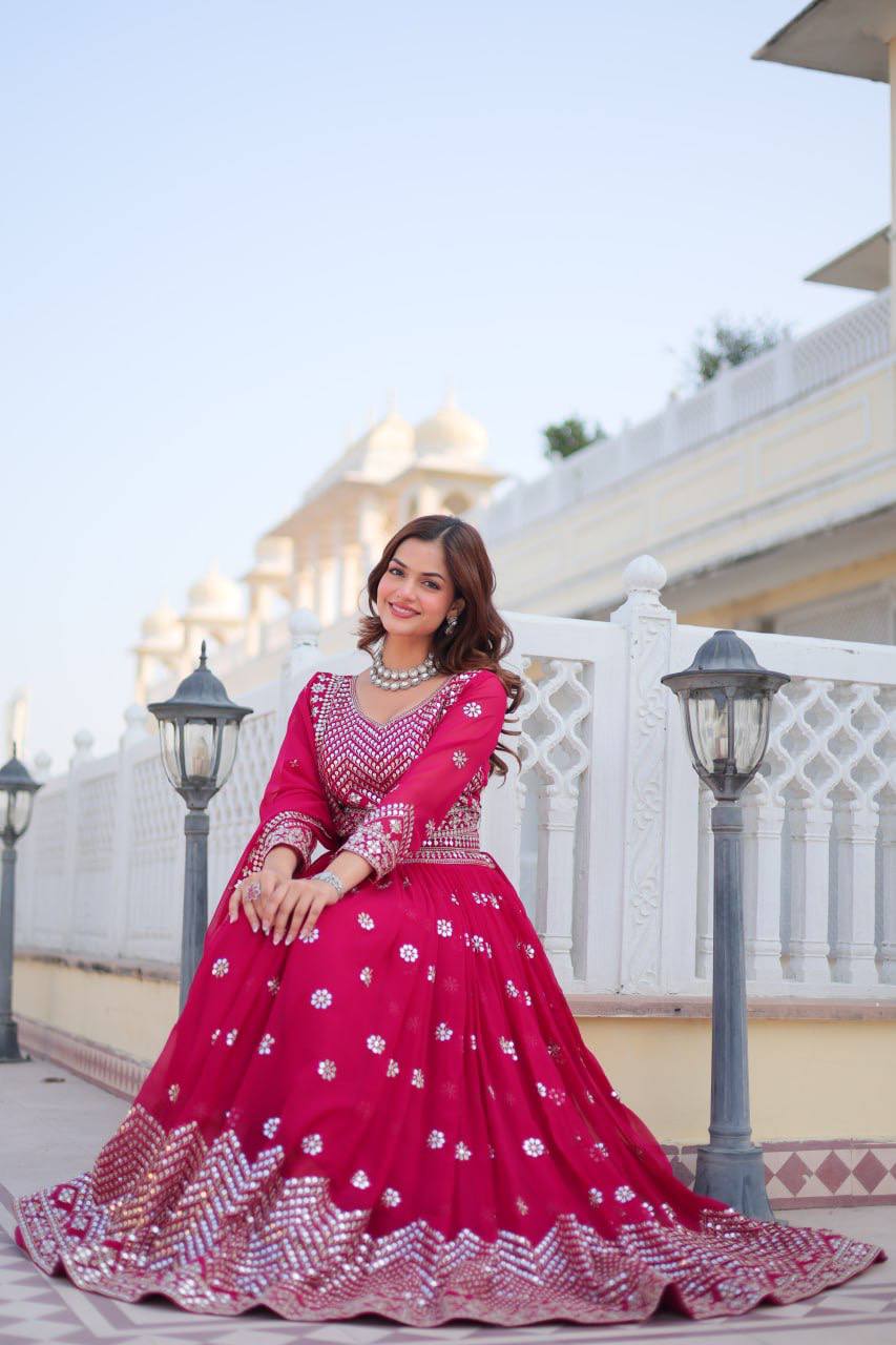 Georgette Ready To Wear Pink Lehenga Choli