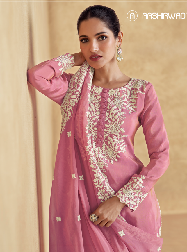 Pink Embroidered Kurta Sharara Set with Dupatta