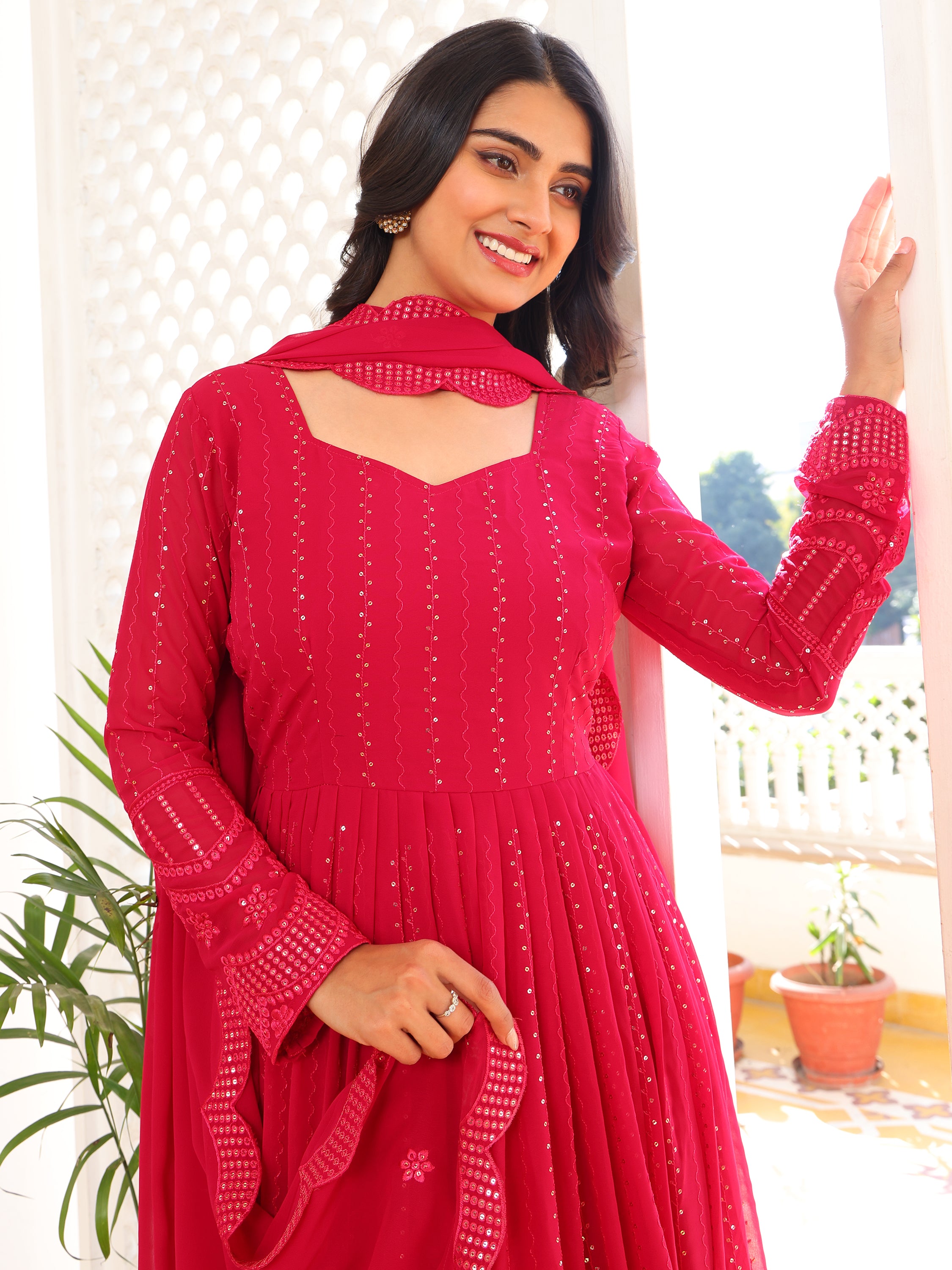 Pink Anarkali Kurta Set with Dupatta for Women