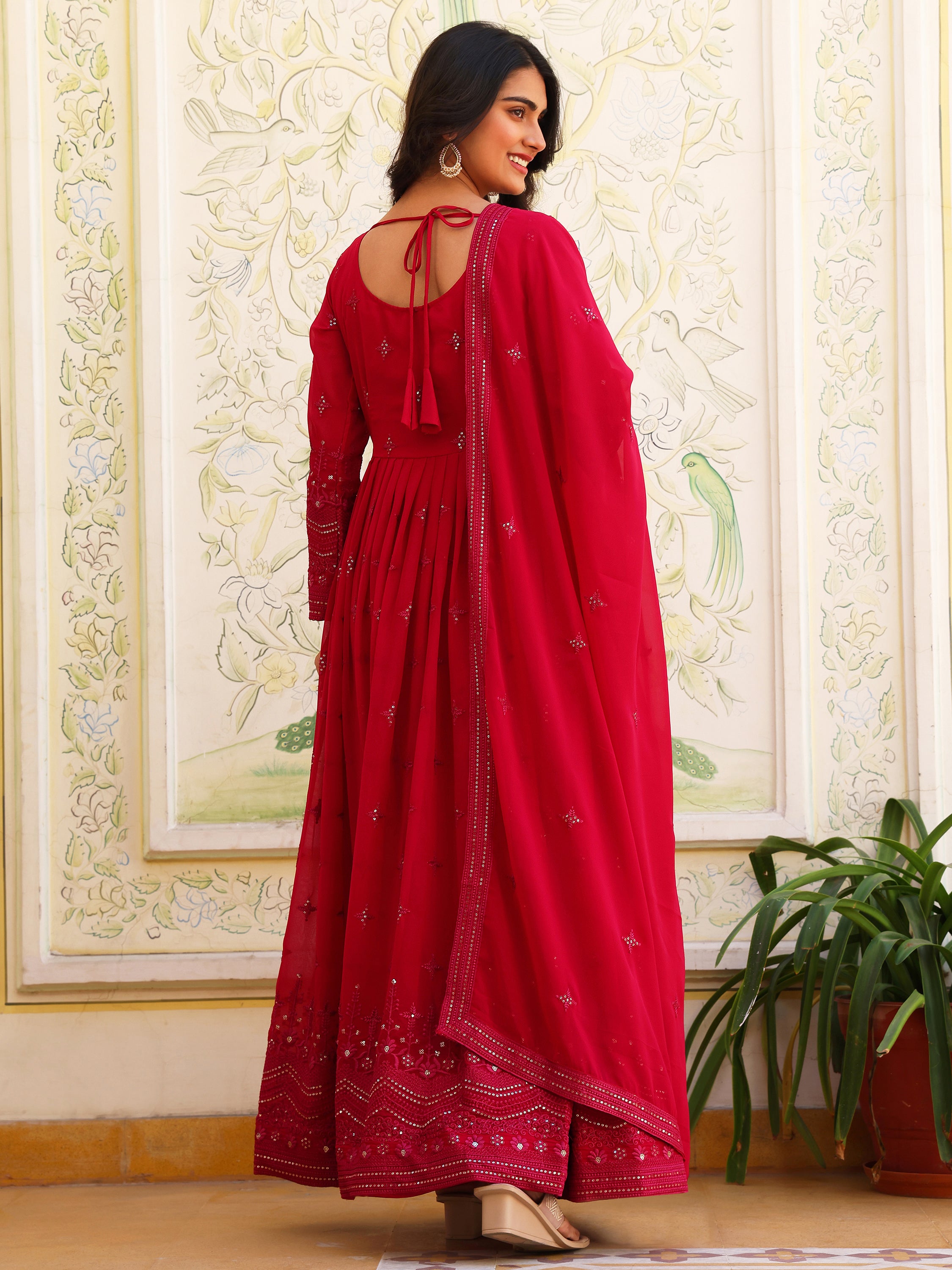 Cherry Pink Anarkali Kurti with Dupatta for Women