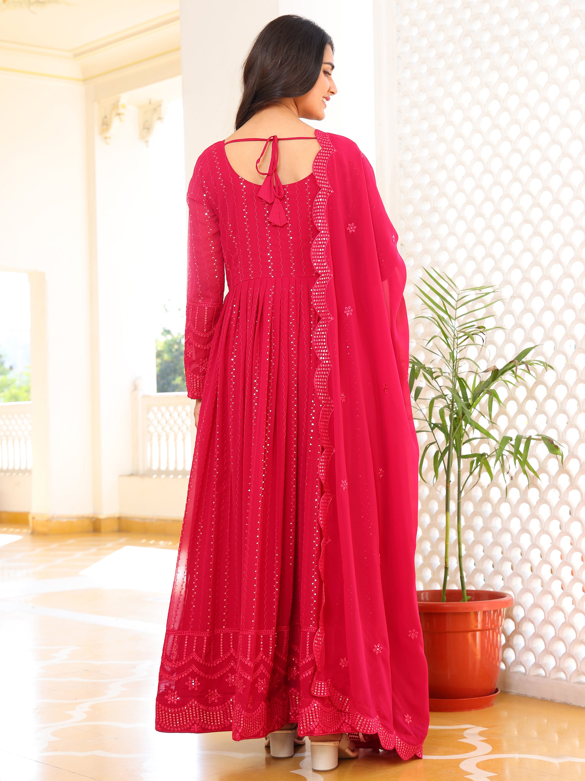 Pink Anarkali Kurta Set with Dupatta for Women