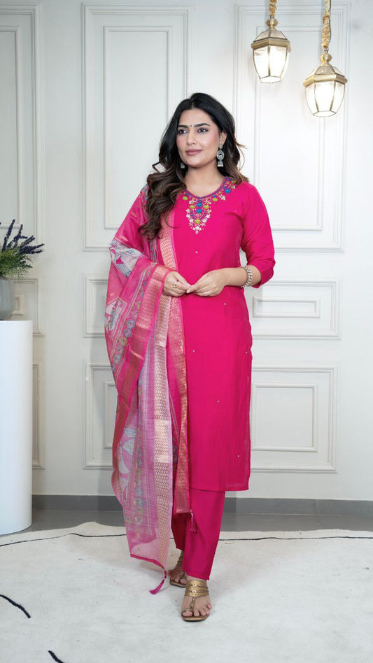 Festive Ready Dark Pink Traditional Kurta Set