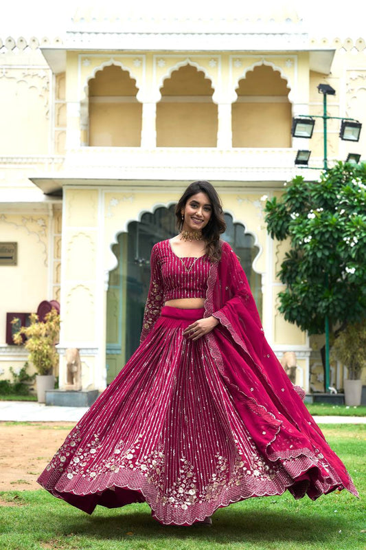 Party Wear Georgette Readymade Pink Lehenga Choli