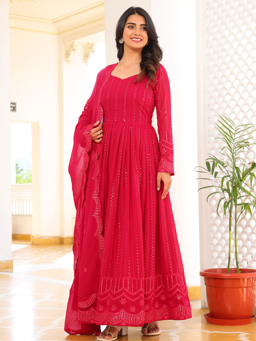 Pink Anarkali Kurta Set with Dupatta for Women