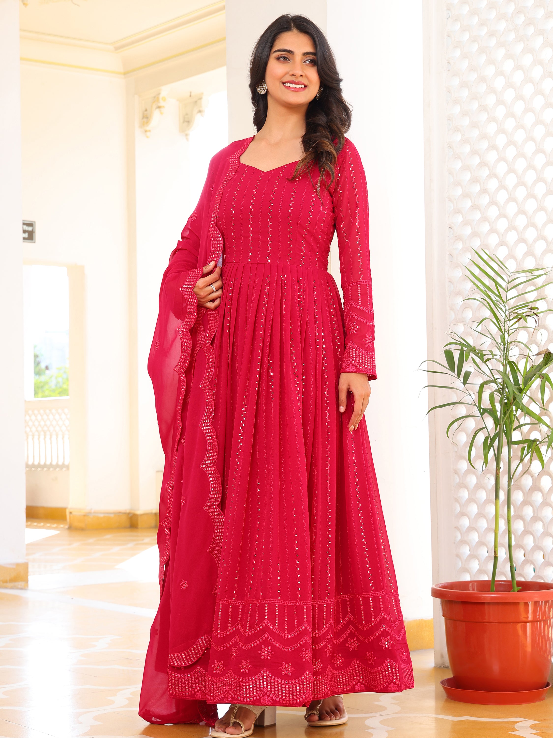 Pink Anarkali Kurta Set with Dupatta for Women