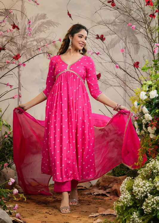 Graceful Pink Printed Anarkali Kurta Set with Dupatta