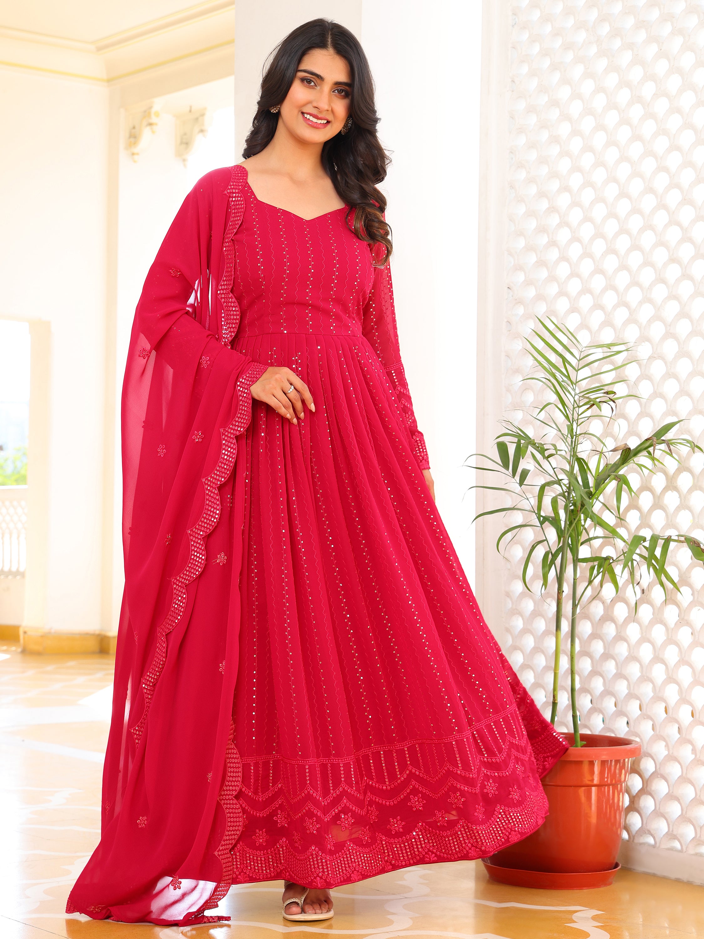 Pink Anarkali Kurta Set with Dupatta for Women