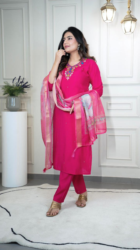 Festive Ready Dark Pink Traditional Kurta Set