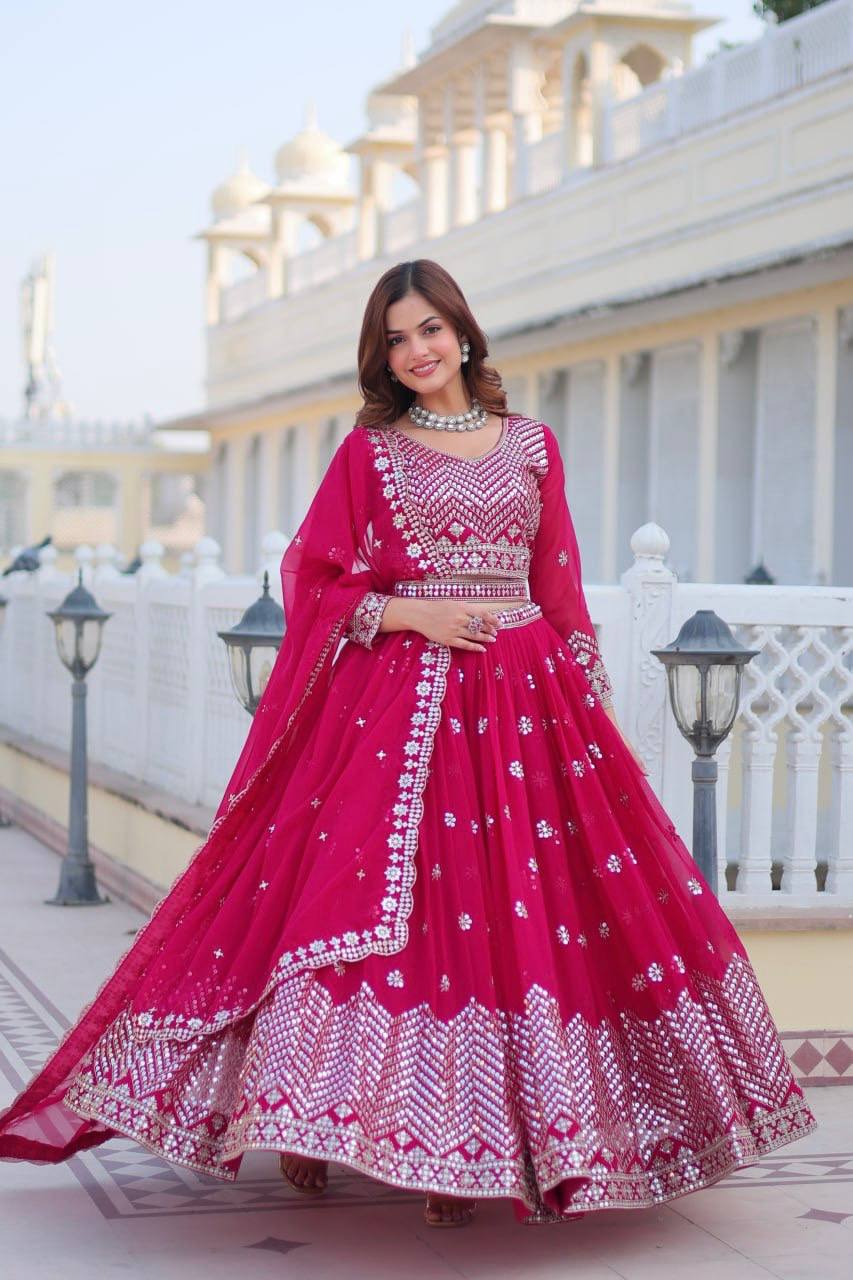 Georgette Ready To Wear Pink Lehenga Choli