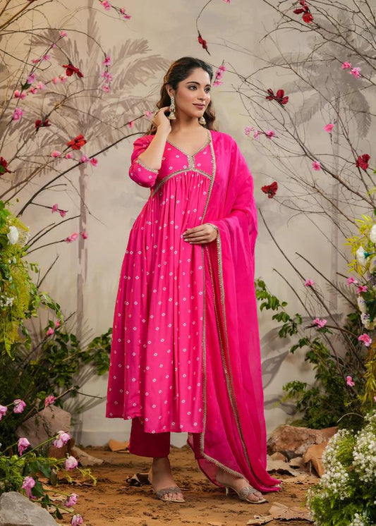 Graceful Pink Printed Anarkali Kurta Set with Dupatta