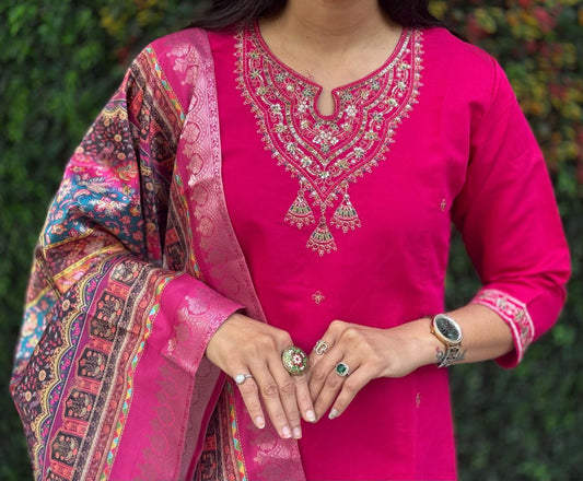 Graceful Glow Dark Pink Ensemble Kurta Set