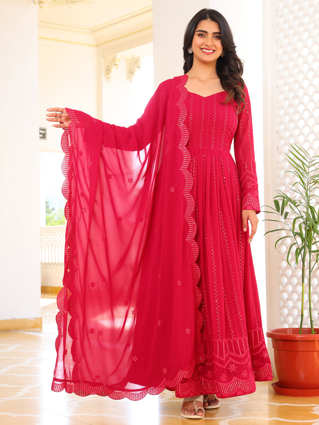 Pink Anarkali Kurta Set with Dupatta for Women