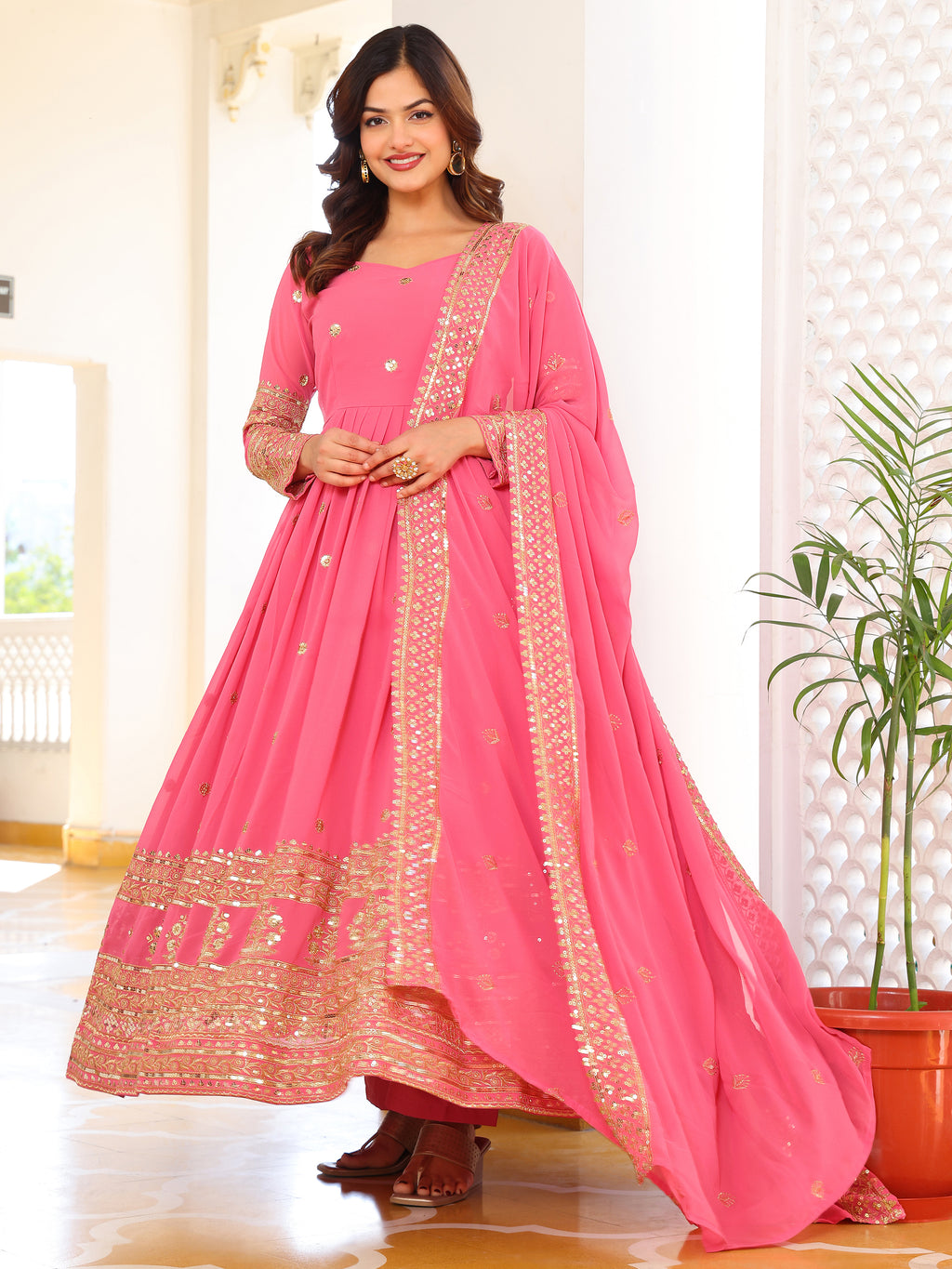 Pink Anarkali Kurti with Dupatta for Women