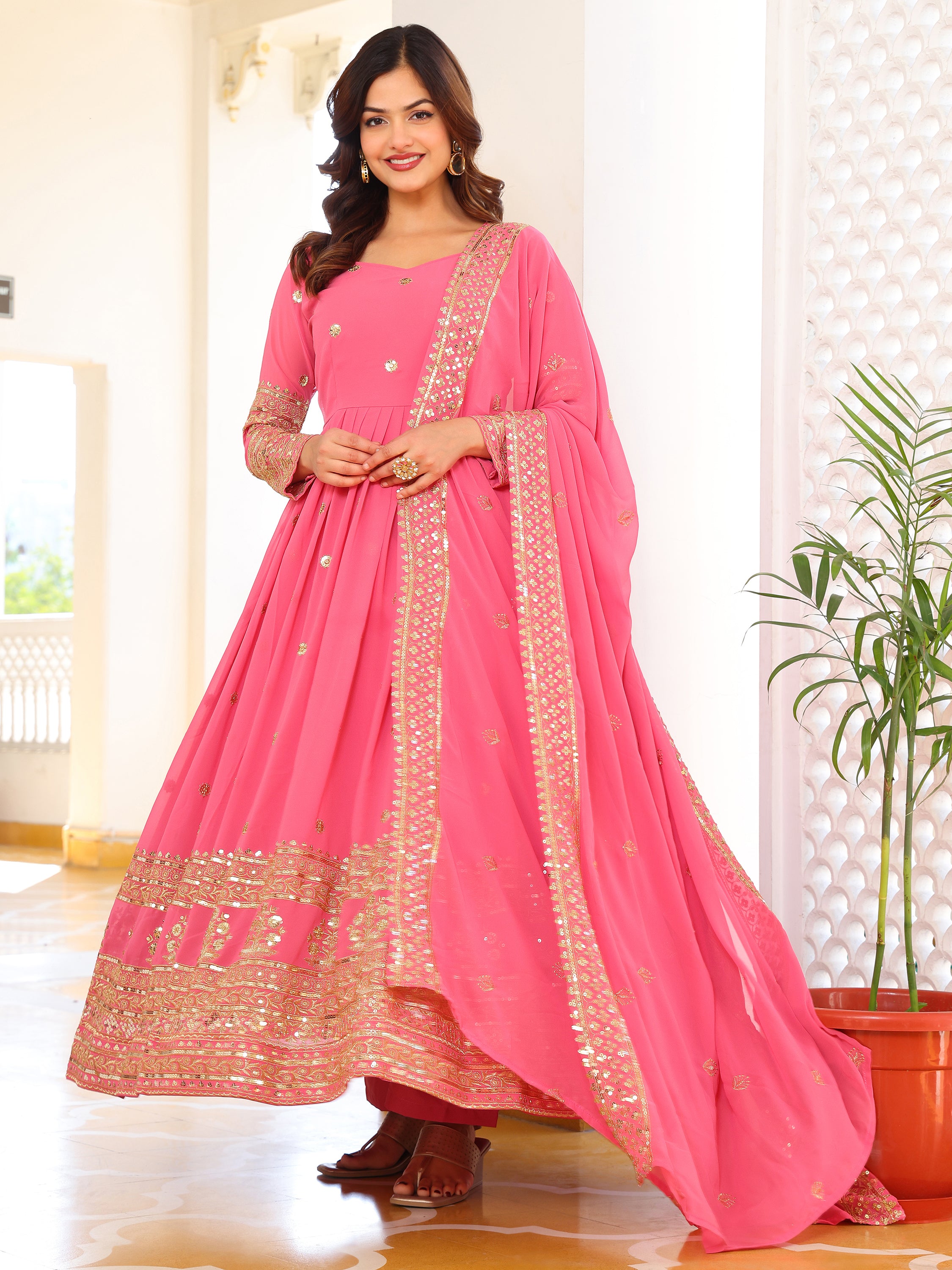 Pink Anarkali Kurti with Dupatta for Women