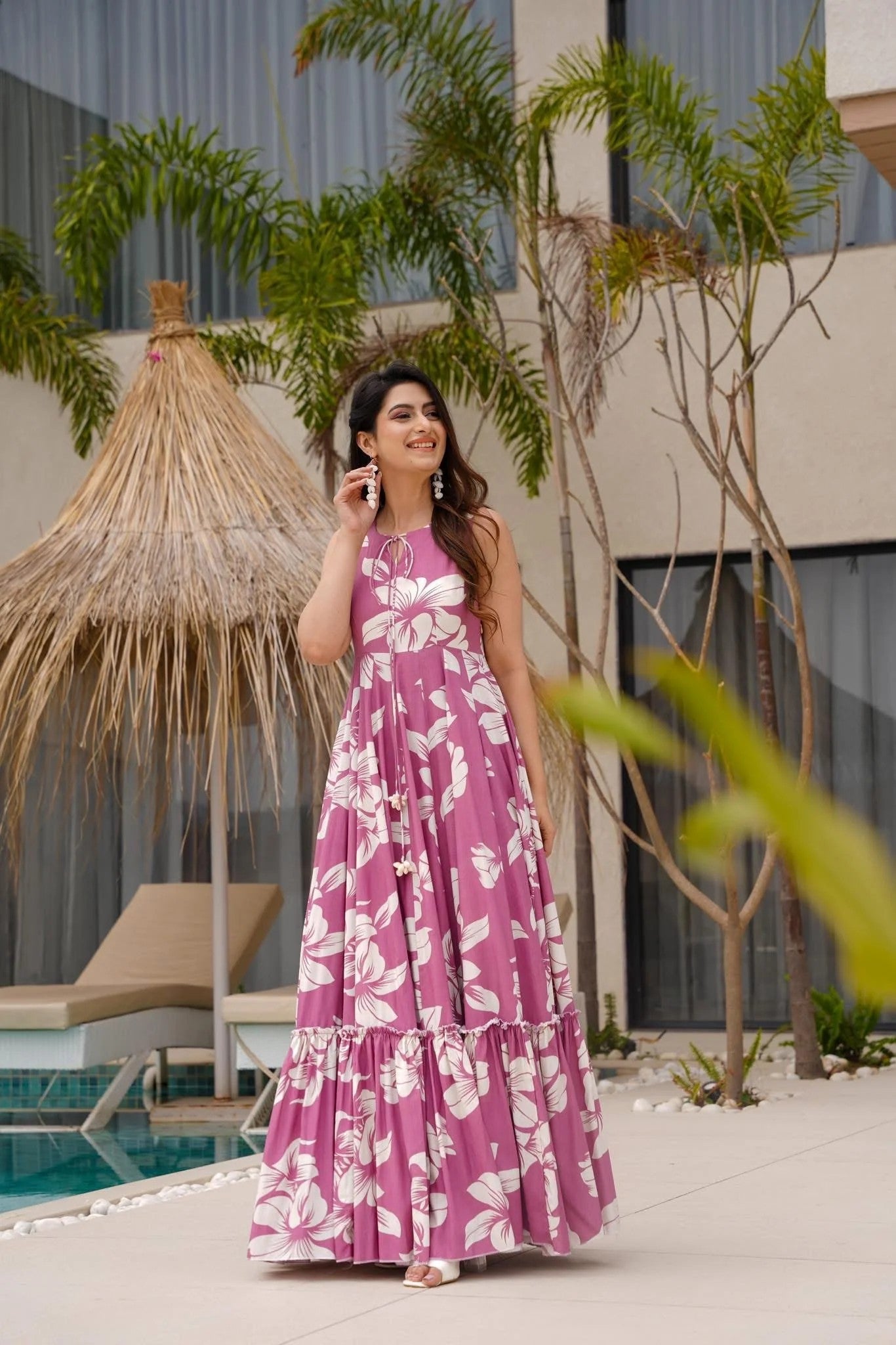 Pink Floral Maxi Dress for Women