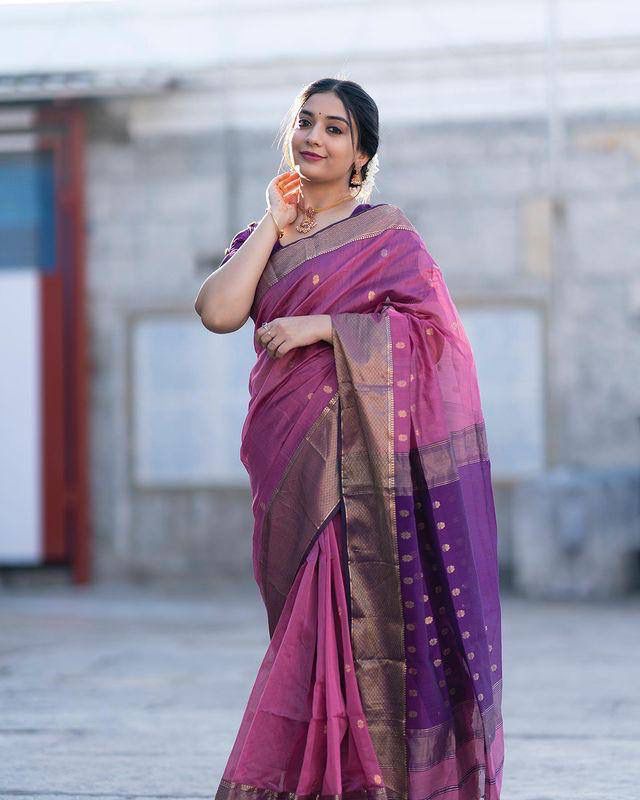 Pink Purple Silk Saree for Women