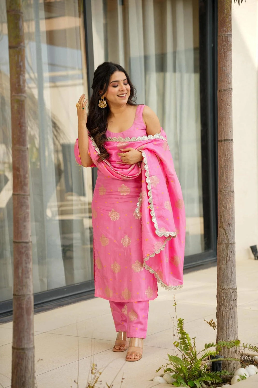 Pink Straight Kurta Set with Dupatta – Elegant Ethnic Wear for Women