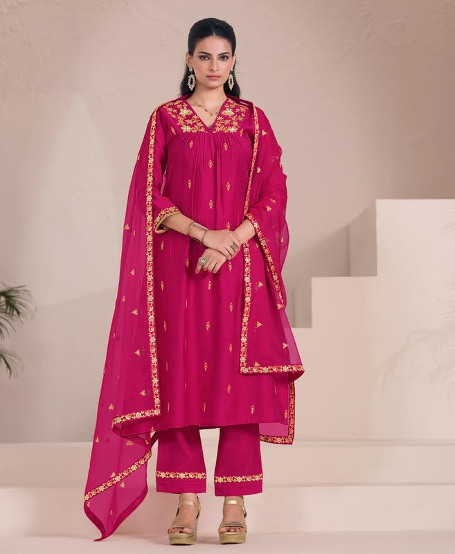 Pink Straight Kurti with Dupatta for Women